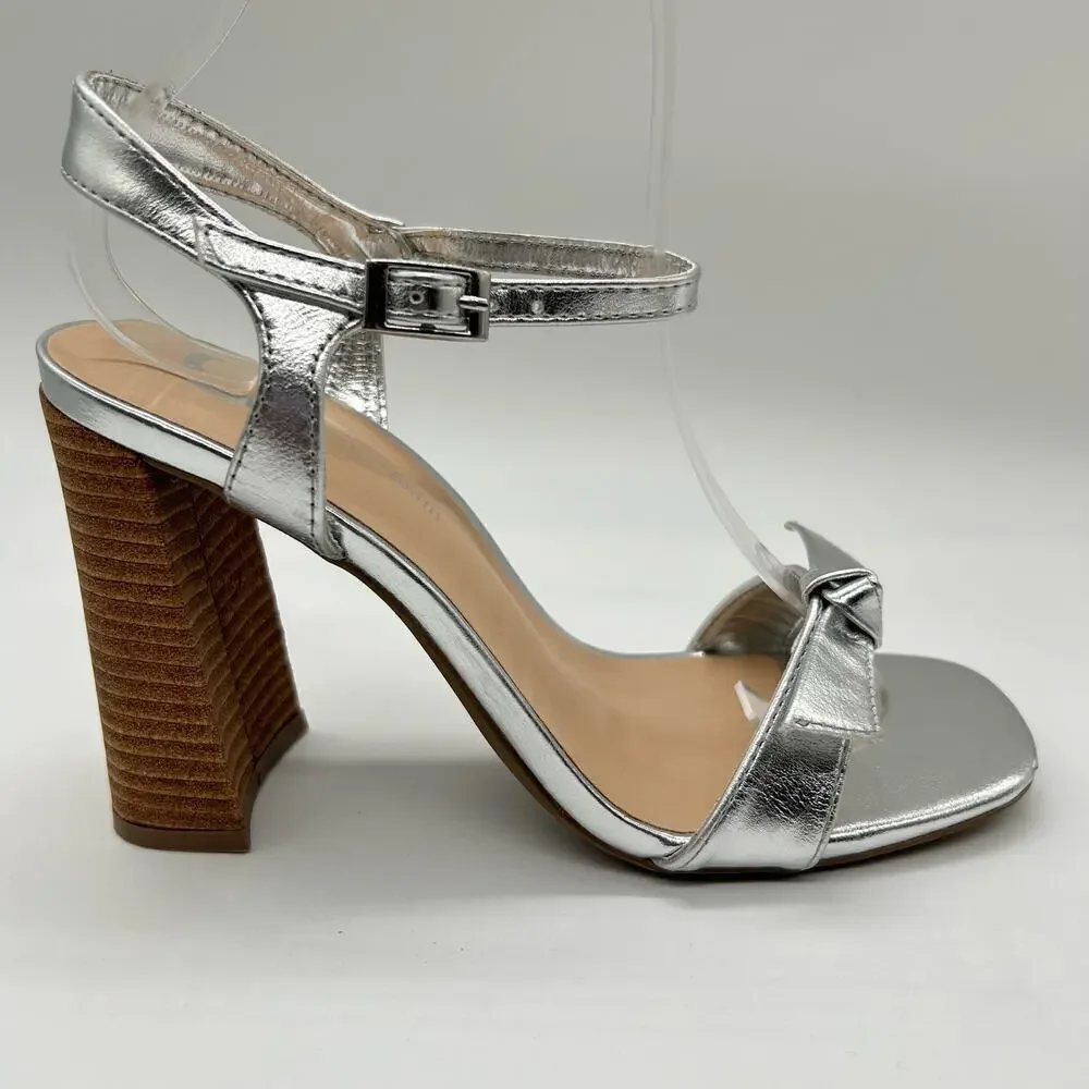 Journee Collection‎ Sandals Womens 7 Silver Dianne Heeled Open Toe Sandals NEW